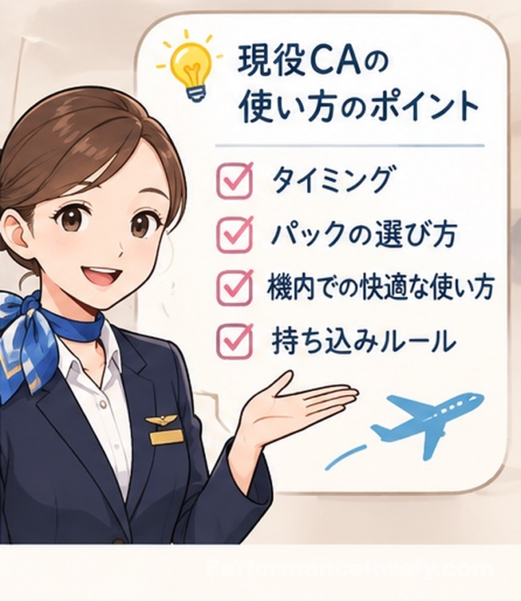 機内パックの使い方ポイントのイラスト